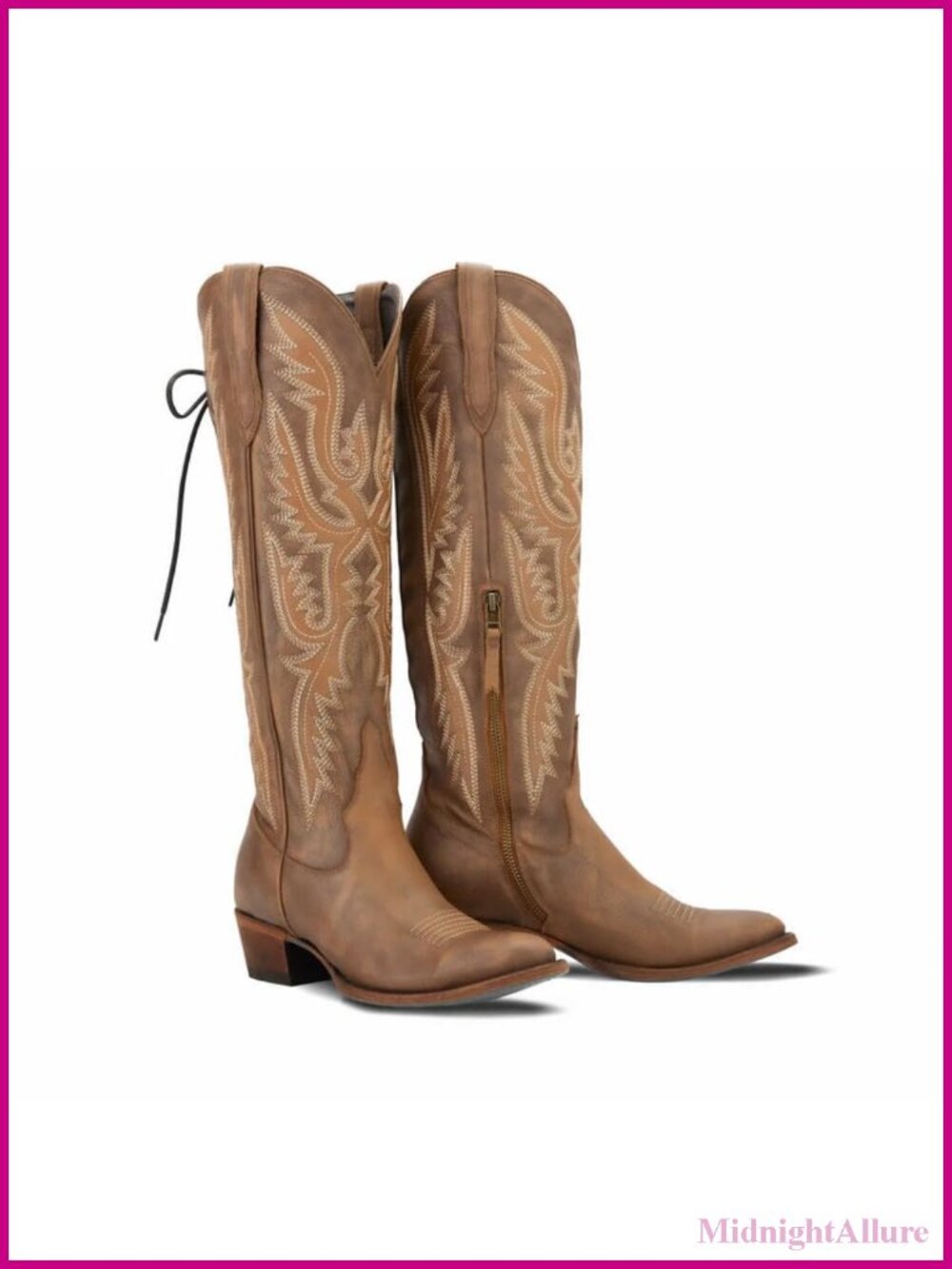 Women's Over the Knee Cowboy Boots Adjustable Thigh High Pointed Toe Block Heel